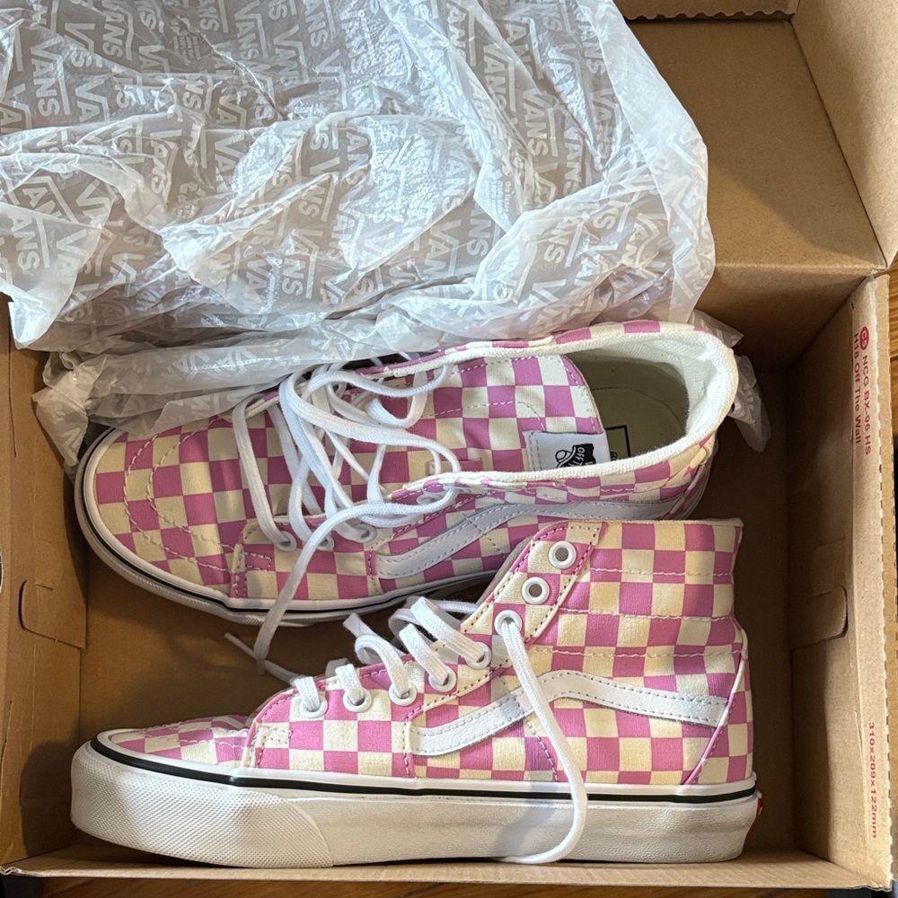 Vans Kids Pink and White Checkered Sneakers